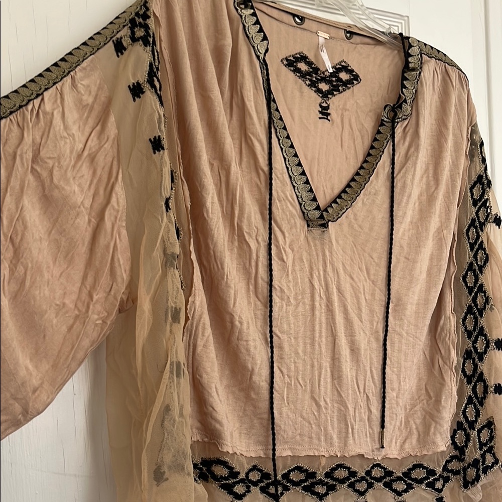 Free People Tan Relaxed Tunic with Embellished Design